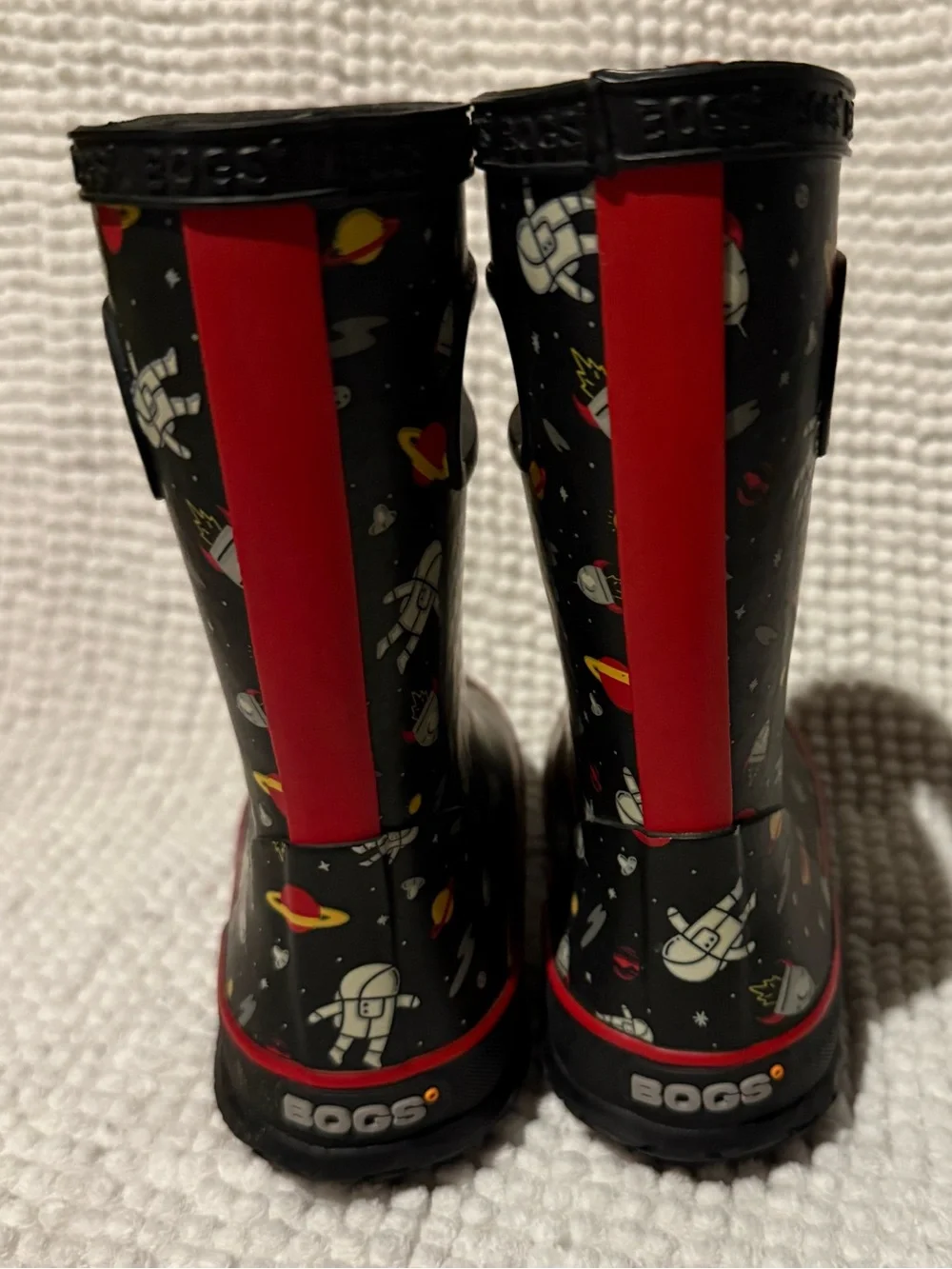BOGS Kids Black Space-Print Rain Boots with Red Trim